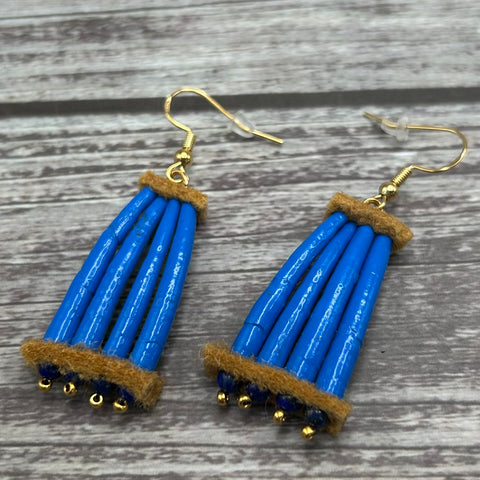 Dentalium Earrings-Lapis Lazuli