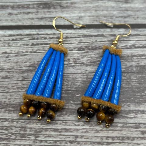 Dentalium Earrings-Tiger’s Eye