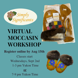 Virtual beaded moccasin workshop by Snohomish and Snoqualmie Indigenous beader featuring moccasin kit and finished fur-trimmed moccasins
